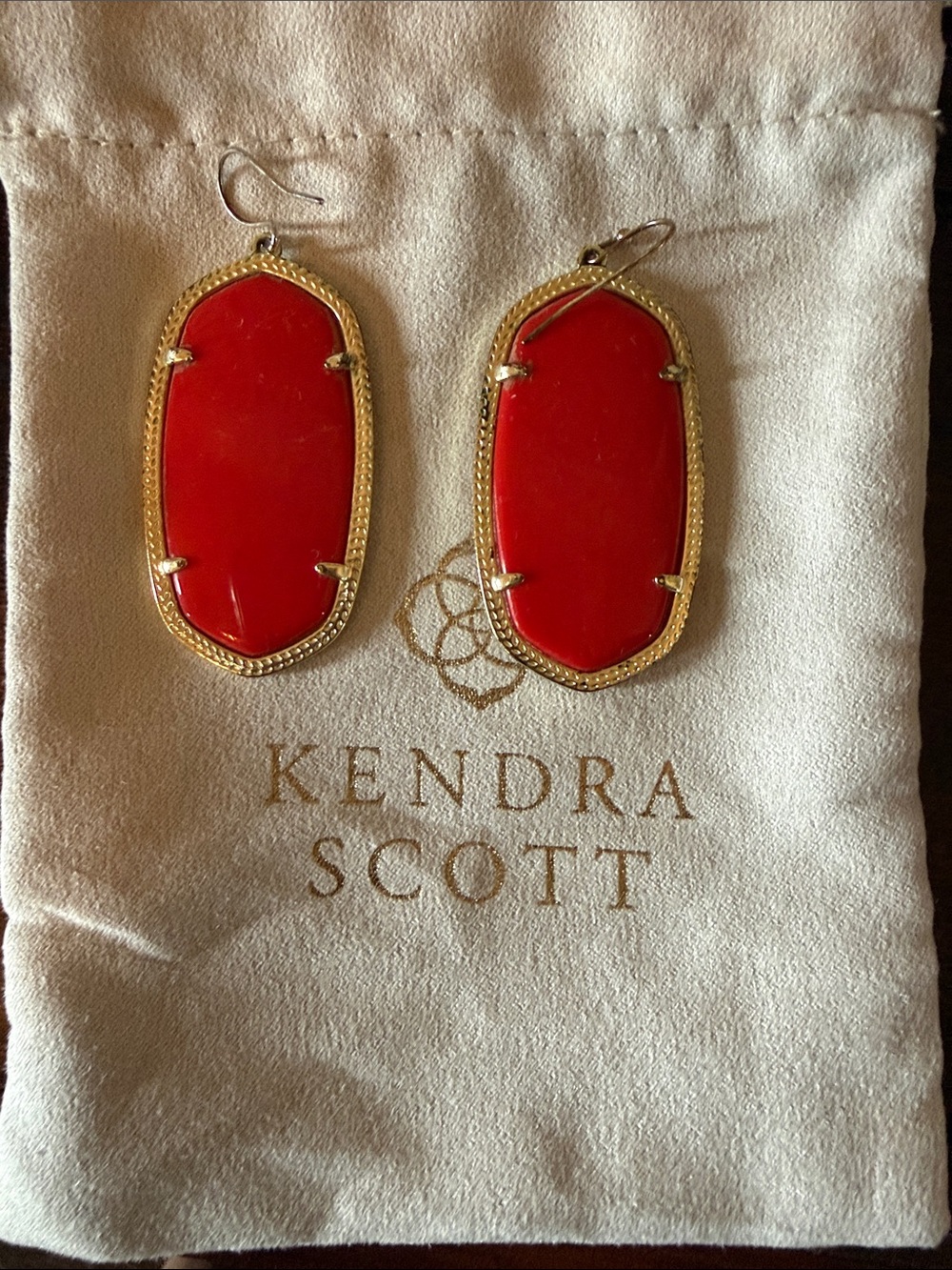 Kendra Scott Bold Red Oval Drop Earrings with Gold Frame